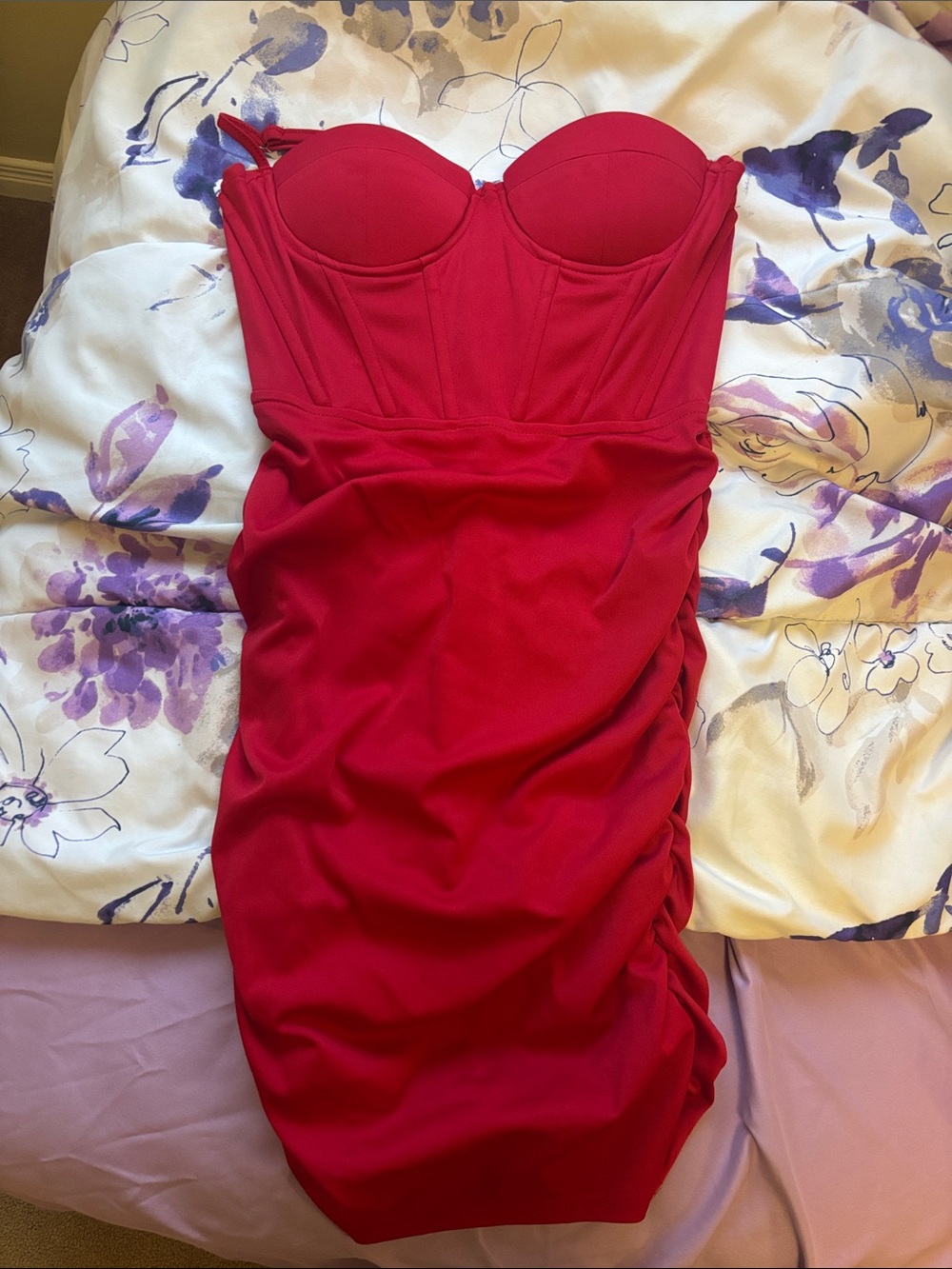 SHEIN Strapless Red Bustier Bodycon Dress
